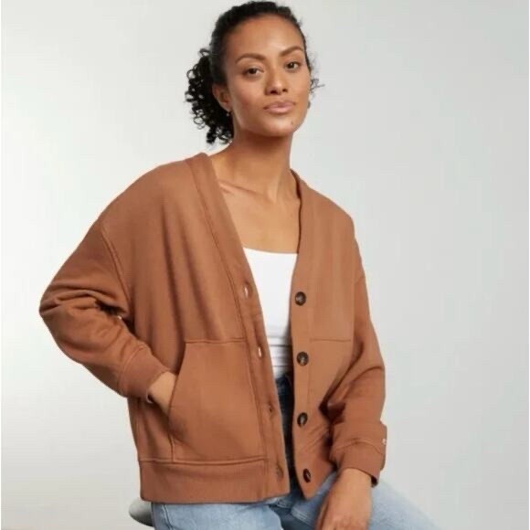 Everlane Sweaters - Everlane Varsity Cardigan Tawny Brown Camel Ochre Organic Cotton, Medium